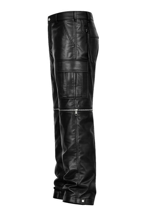 Convertible Leather Cargo Pants – Black