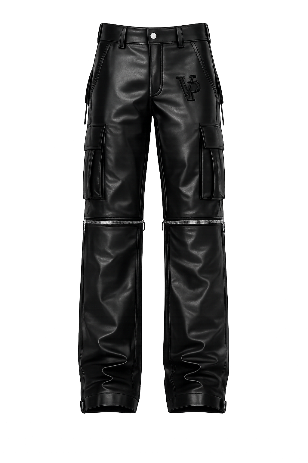 Convertible Leather Cargo Pants – Black