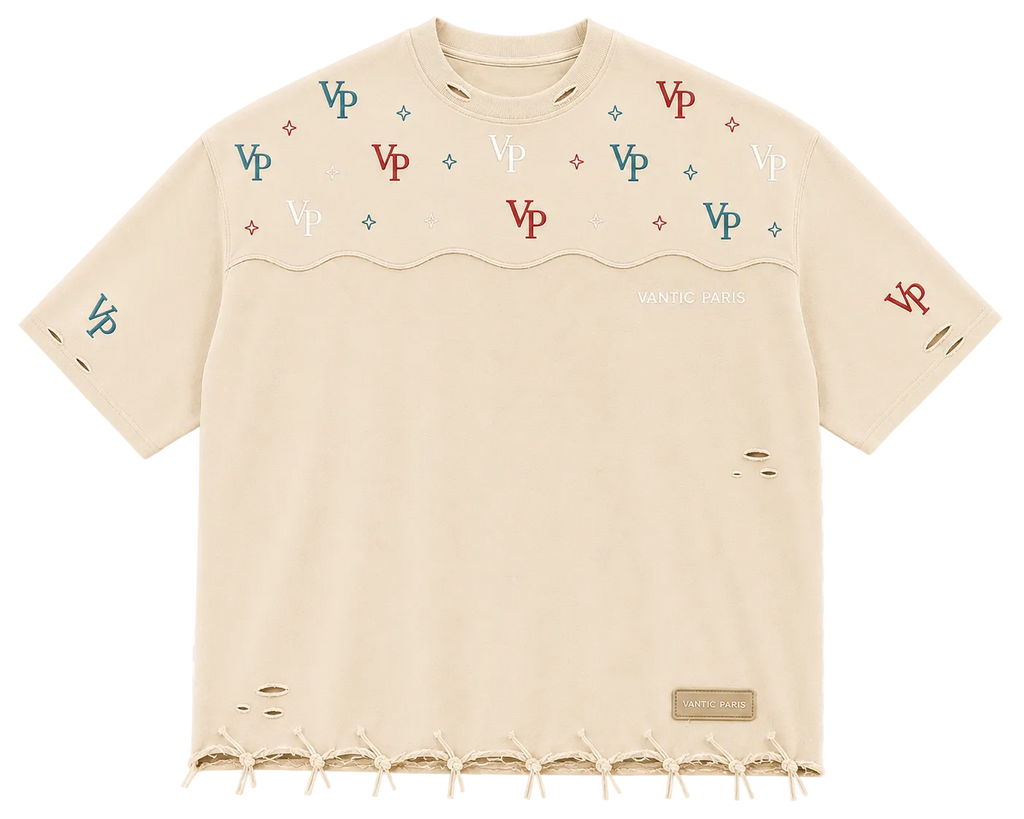 VP Monogram Distressed Oversized Tee – Cream