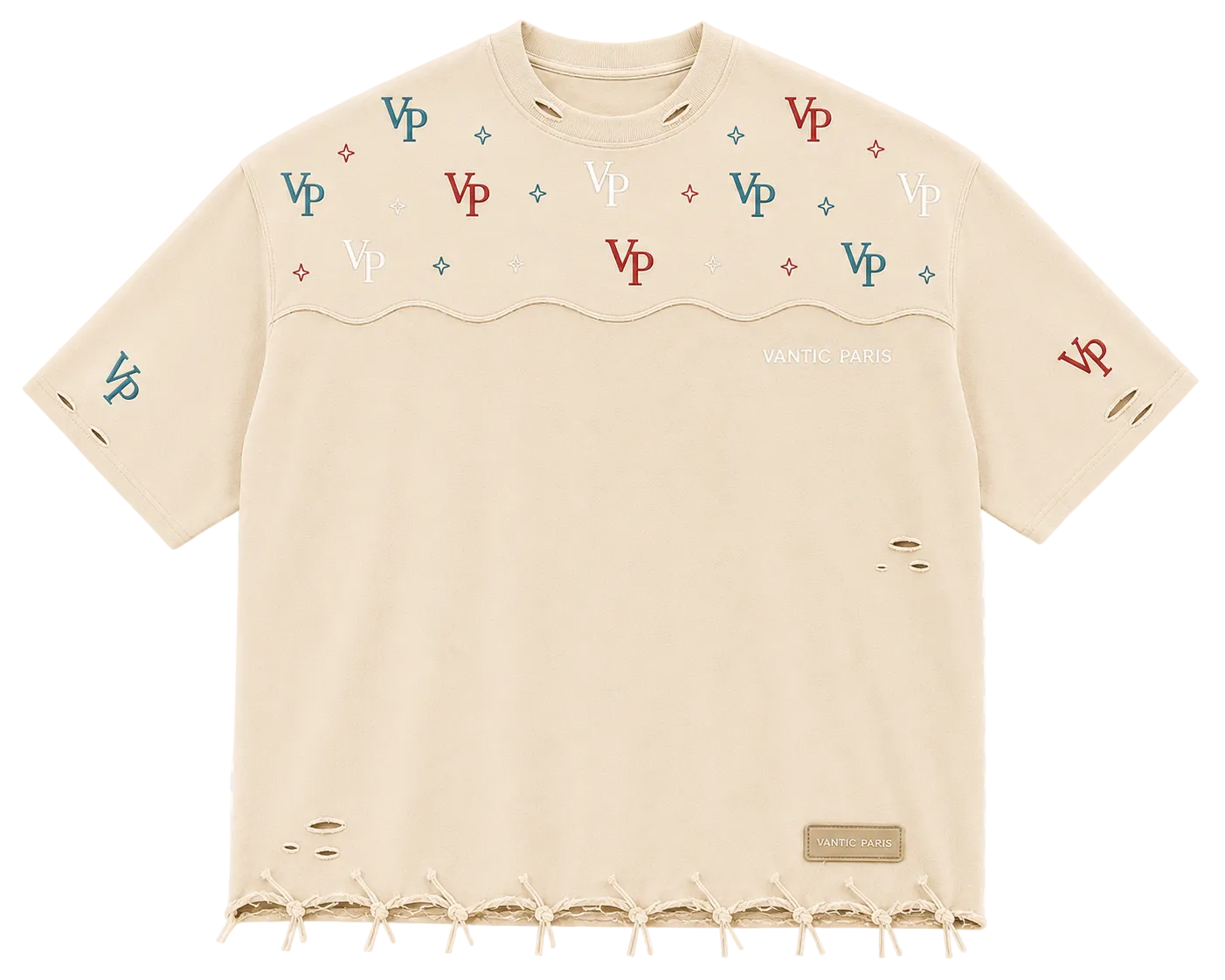 VP Monogram Distressed Oversized Tee – Cream