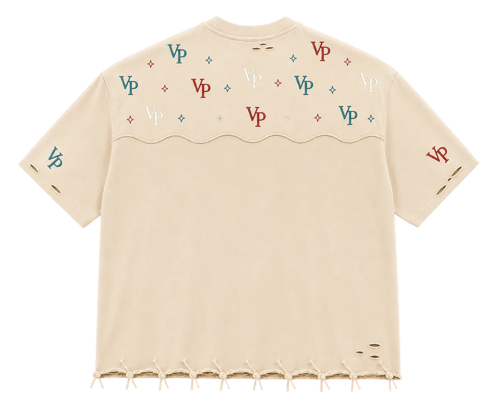 VP Monogram Distressed Oversized Tee – Cream