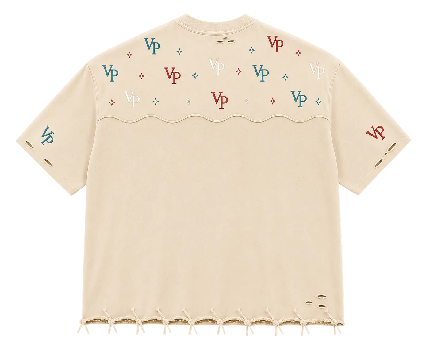 VP Monogram Distressed Oversized Tee – Cream