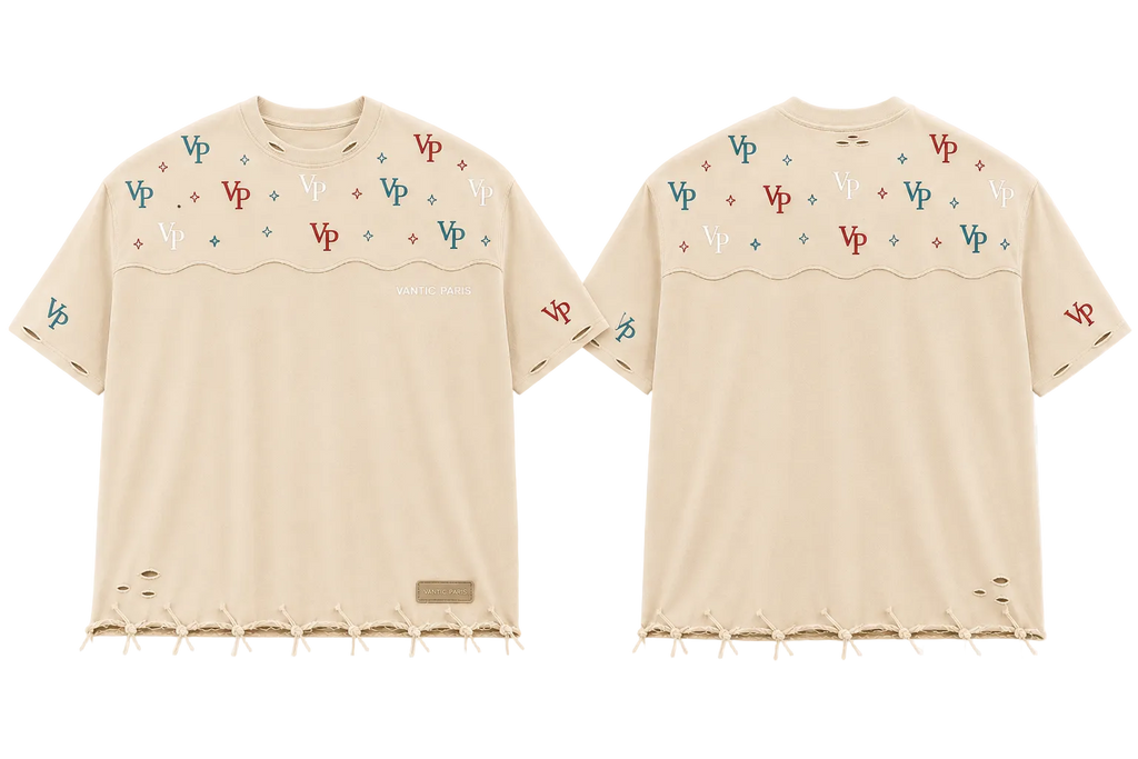 VP Monogram Distressed Oversized Tee – Cream