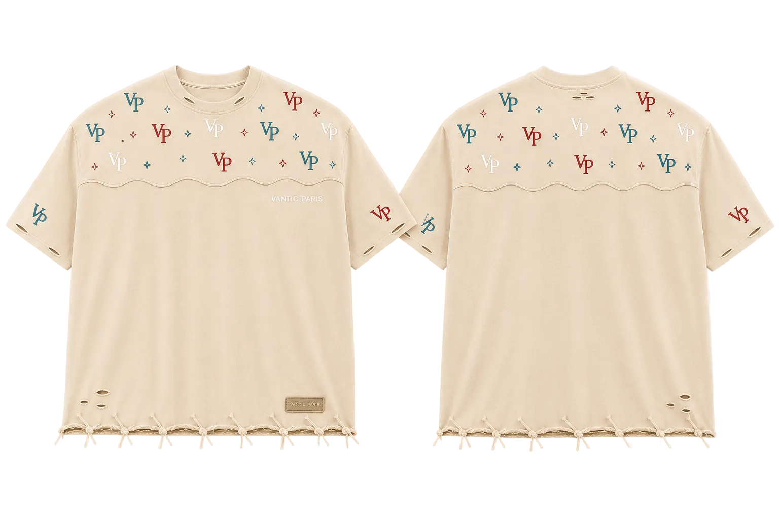 VP Monogram Distressed Oversized Tee – Cream