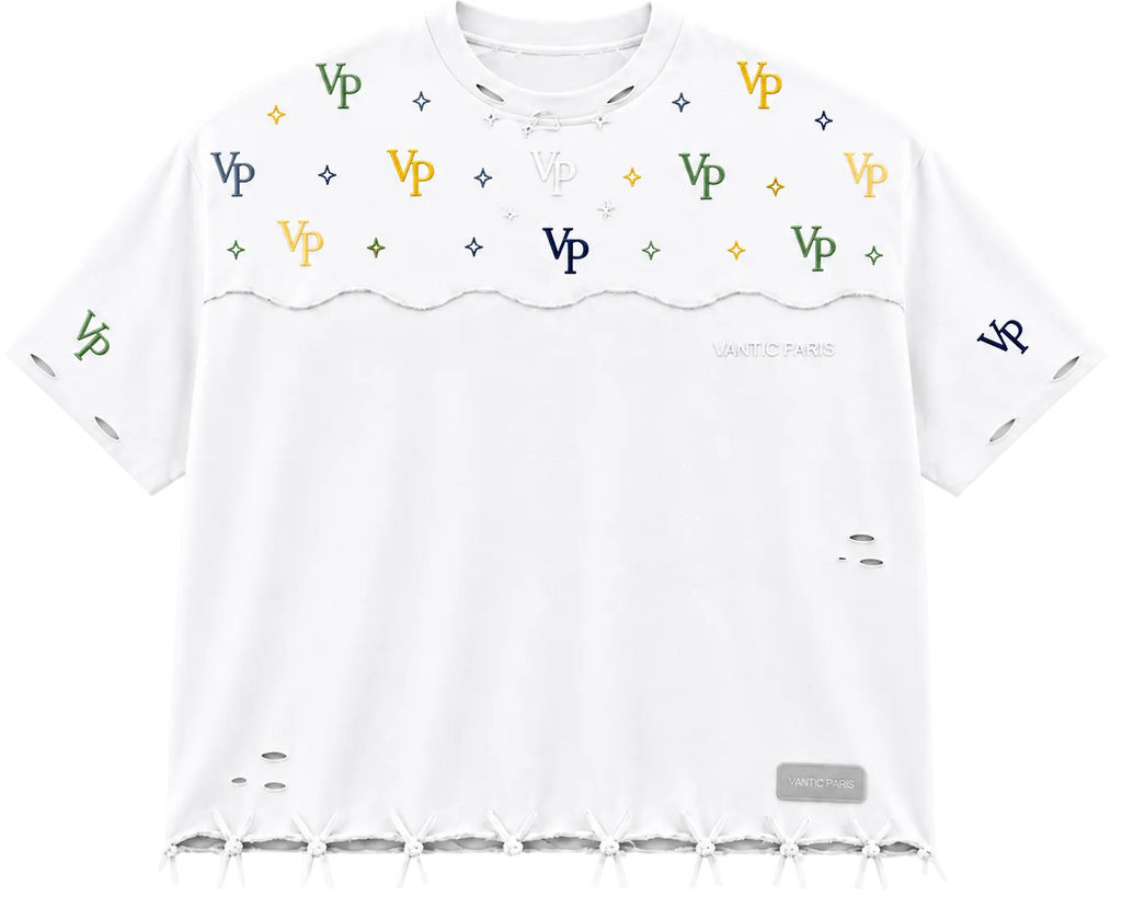 VP Monogram Distressed Oversized Tee – White